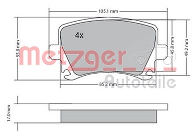 METZGER Bremsbelagsatz 1170005 Bremsbeläge,Bremsklötze VW,AUDI,SKODA,Golf V Schrägheck (1K1),TOURAN (1T1, 1T2),Passat Variant (3C5),GOLF VI (5K1)