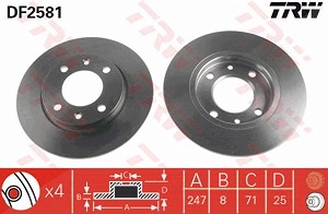 TRW Bremsscheibe DF2581 Bremsscheiben,Scheibenbremsen PEUGEOT,CITROËN,206 Schrägheck (2A/C),206 CC (2D),206 SW (2E/K),106 II Schrägheck (1A_, 1C_)