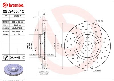 BREMBO Bremsscheibe 09.9468.1X Bremsscheiben,Scheibenbremsen FORD,VOLVO,FOCUS III Turnier,Focus II Schrägheck (DA_, HCP, DP)