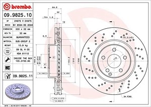 BREMBO Bremsscheibe 09.9825.11 Bremsscheiben,Scheibenbremsen MERCEDES-BENZ,E-Klasse Limousine (W211),E-Klasse T-modell (S211),SL (R230)