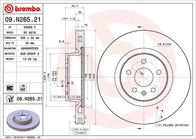 BREMBO Bremsscheibe 09.N265.21 Bremsscheiben,Scheibenbremsen TESLA,Model S (5YJS),Model X (5YJX)