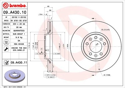 BREMBO Bremsscheibe 09.A430.11 Bremsscheiben,Scheibenbremsen FIAT,PEUGEOT,TOYOTA,Scudo (270_, 272_),Scudo Kastenwagen (270_, 272_)