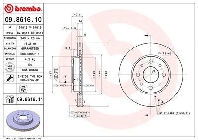 BREMBO Bremsscheibe 09.8616.11 Bremsscheiben,Scheibenbremsen FORD,FIAT,KA (RU8),PANDA (169),500 (312),500 C (312),PANDA Van (169)