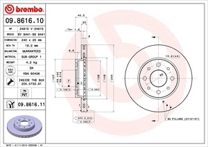 BREMBO Bremsscheibe 09.8616.11 Bremsscheiben,Scheibenbremsen FORD,FIAT,KA (RU8),PANDA (169),500 (312),500 C (312),PANDA Van (169)