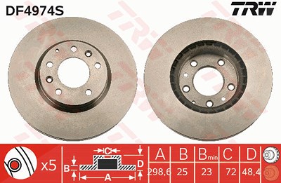 TRW Bremsscheibe DF4974S Bremsscheiben,Scheibenbremsen MAZDA,6 Kombi (GH),6 Schrägheck (GH),6 (GH)