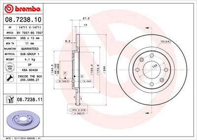 BREMBO Bremsscheibe 08.7238.11 Bremsscheiben,Scheibenbremsen PEUGEOT,CITROËN,PARTNER Combispace (5F),PARTNER Kasten (5)