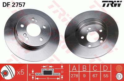 TRW Bremsscheibe DF2757 Bremsscheiben,Scheibenbremsen MERCEDES-BENZ,CHRYSLER,C-Klasse Limousine (W203),C-Klasse Limousine (W202),Stufenheck (W124)