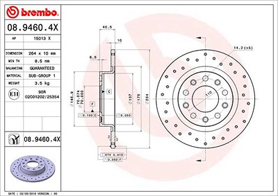 BREMBO Bremsscheibe 08.9460.4X Bremsscheiben,Scheibenbremsen ALFA ROMEO,GIULIETTA (940),Giulietta Kastenwagen (940_)