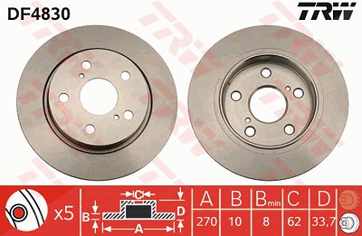 TRW Bremsscheibe DF4830 Bremsscheiben,Scheibenbremsen TOYOTA,AURIS (NRE15_, ZZE15_, ADE15_, ZRE15_, NDE15_),AURIS (NZE18_, ZRE18_),Auris Kombi (_E18_)