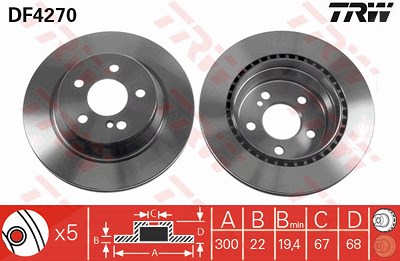 TRW Bremsscheibe DF4270 Bremsscheiben,Scheibenbremsen MERCEDES-BENZ,E-Klasse Limousine (W211),E-Klasse T-modell (S211),E-Klasse Limousine (W212)