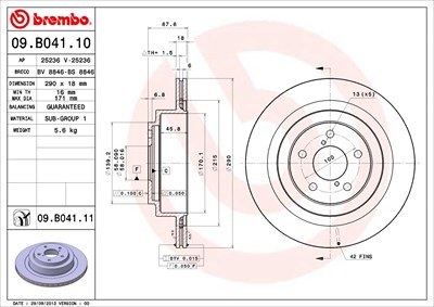 BREMBO Bremsscheibe 09.B041.11 Bremsscheiben,Scheibenbremsen SUBARU,IMPREZA Stufenheck (GD),Legacy IV Kombi (BP),IMPREZA Station Wagon (GG)