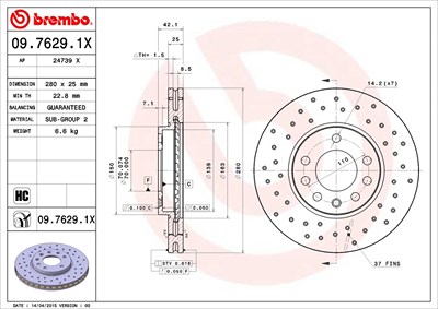 BREMBO Bremsscheibe 09.7629.1X Bremsscheiben,Scheibenbremsen OPEL,CHEVROLET,VAUXHALL,Corsa C Schrägheck (X01),ZAFIRA B (A05),Meriva A (X03)