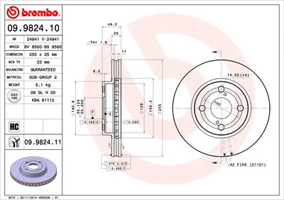 BREMBO Bremsscheibe 09.9824.11 Bremsscheiben,Scheibenbremsen TOYOTA,COROLLA (ZZE12_, NDE12_, ZDE12_),COROLLA Kombi (_E12J_, _E12T_)