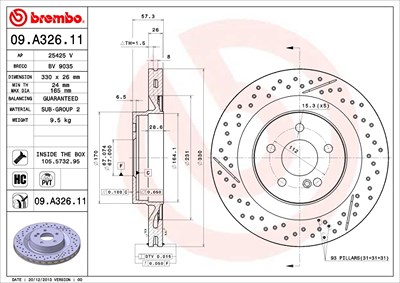 BREMBO Bremsscheibe 09.A326.11 Bremsscheiben,Scheibenbremsen MERCEDES-BENZ,C-Klasse Limousine (W204),C-Klasse T-modell (S204),C-Klasse Coupe (C204)