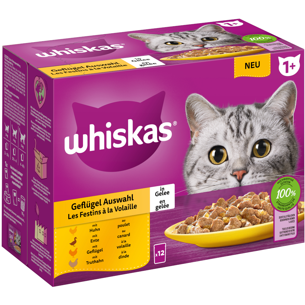Whiskas Multipack 1+ Geflügel Auswahl in Gelee 12 x 85g