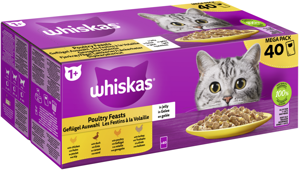 Whiskas Mega Pack 1+ Geflügel Auswahl in Gelee 40 x 85g