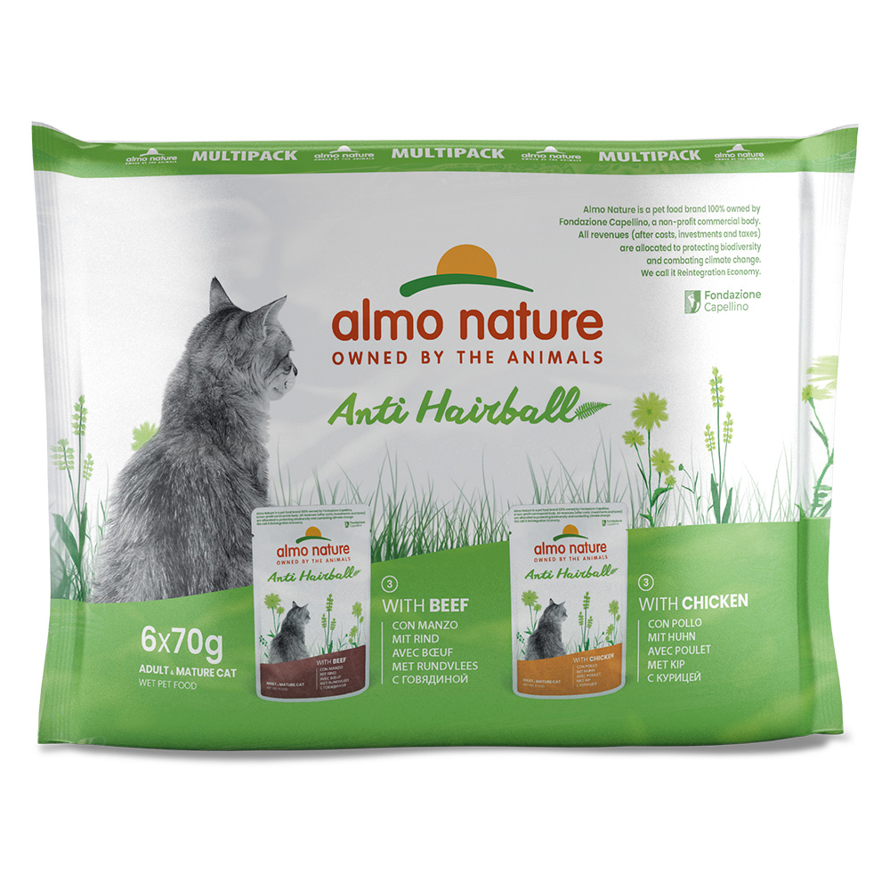 Almo nature Almo Holistic Anti Hairball Multipack 6x70 g mit Rind & Huhn