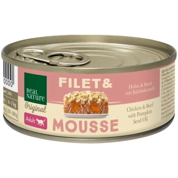 REAL NATURE Filet & Mousse Adult Huhn und Rind mit Kürbiskernöl 12x85 g