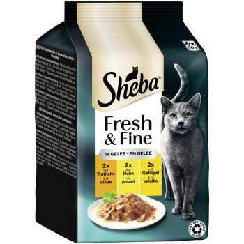 Sheba Fresh & Fine Nassfutter Katze Adult, Multipack, in Gelee 36x50 g Truthahn, Huhn und Geflügel