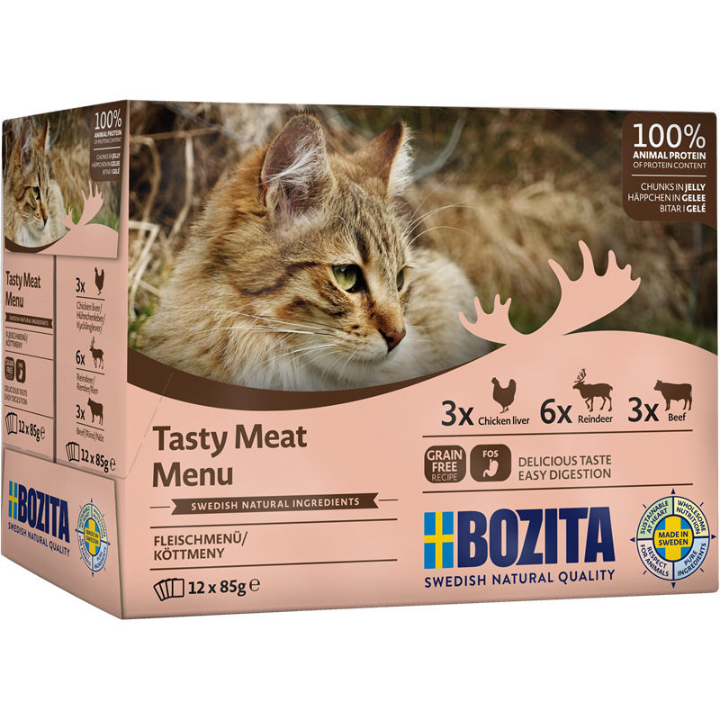 BOZITA Nassfutter für Katzen Adult Fleischmenü Multibox 12x85 g