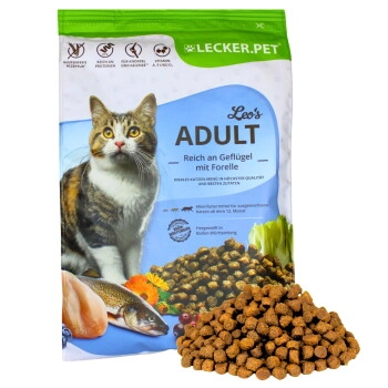 Lyra Pet Lecker.Pet Leo's Adult Geflügel & Forelle Katzenfutter Trockenfutter Vollnahrung 2,5 kg