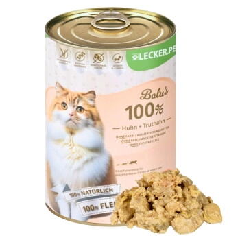 Lyra Pet Lecker.Pet Balu's 100 % Huhn und Truthahn Katzenfutter Nassfutter 6x400 g