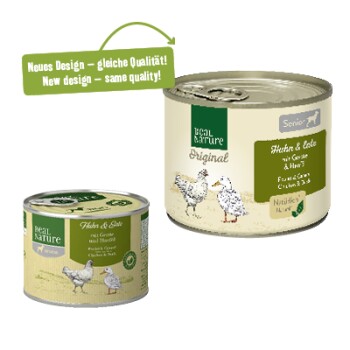 REAL NATURE Original Nassfutter für Hunde Senior Huhn und Ente 6x200 g