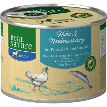REAL NATURE Original Nassfutter für Hunde Adult Huhn und Nordmeerhering 6x200 g