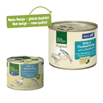 REAL NATURE Original Nassfutter für Hunde Adult Huhn und Nordmeerhering 6x200 g