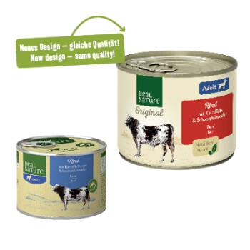 REAL NATURE Original Nassfutter für Hunde Adult Rind mit Kartoffel 6x200 g