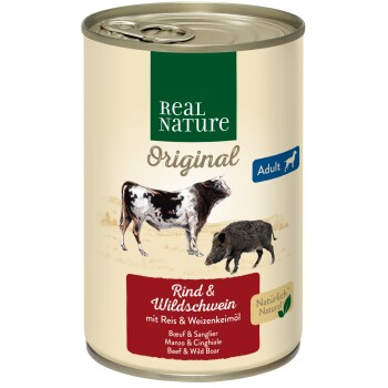 REAL NATURE Original Nassfutter für Hunde Adult Rind und Wildschwein 6x400 g
