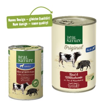 REAL NATURE Original Nassfutter für Hunde Adult Rind und Wildschwein 6x400 g