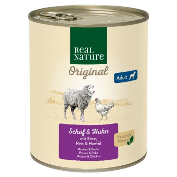 REAL NATURE Original Nassfutter für Hunde Adult Schaf und Huhn 6x800 g