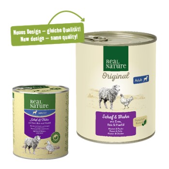 REAL NATURE Original Nassfutter für Hunde Adult Schaf und Huhn 6x800 g