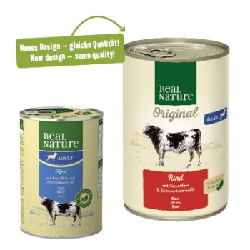 REAL NATURE Original Nassfutter für Hunde Adult Rind mit Kartoffel 6x400 g