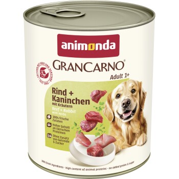 animonda GranCarno Original Nassfutter Hund Adult, Rind und Kaninchen mit Kräutern 6x800 g