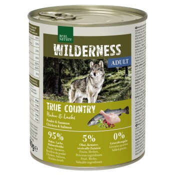 REAL NATURE WILDERNESS Nassfutter für Hunde Adult True Country, Huhn und Lachs 6x800 g