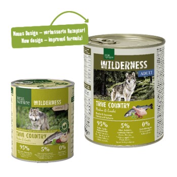 REAL NATURE WILDERNESS Nassfutter für Hunde Adult True Country, Huhn und Lachs 6x800 g