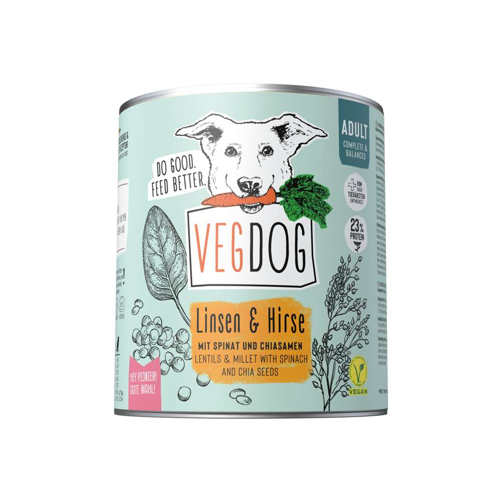 VEGDOG Nassfutter Adult Linsen & Hirse Vorteilspack 6x800 g
