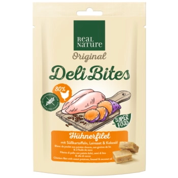 REAL NATURE Original Deli Bites 150g Hühnerfilet mit Süßkartoffeln, Leinsaat und Kokosöl