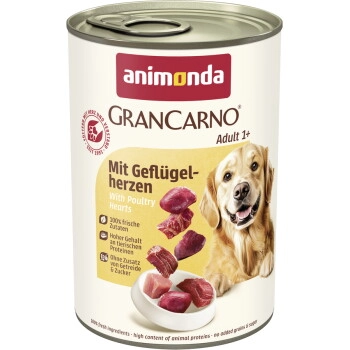 animonda GranCarno Original Nassfutter Hund Adult, Geflügelherzen 6x400 g