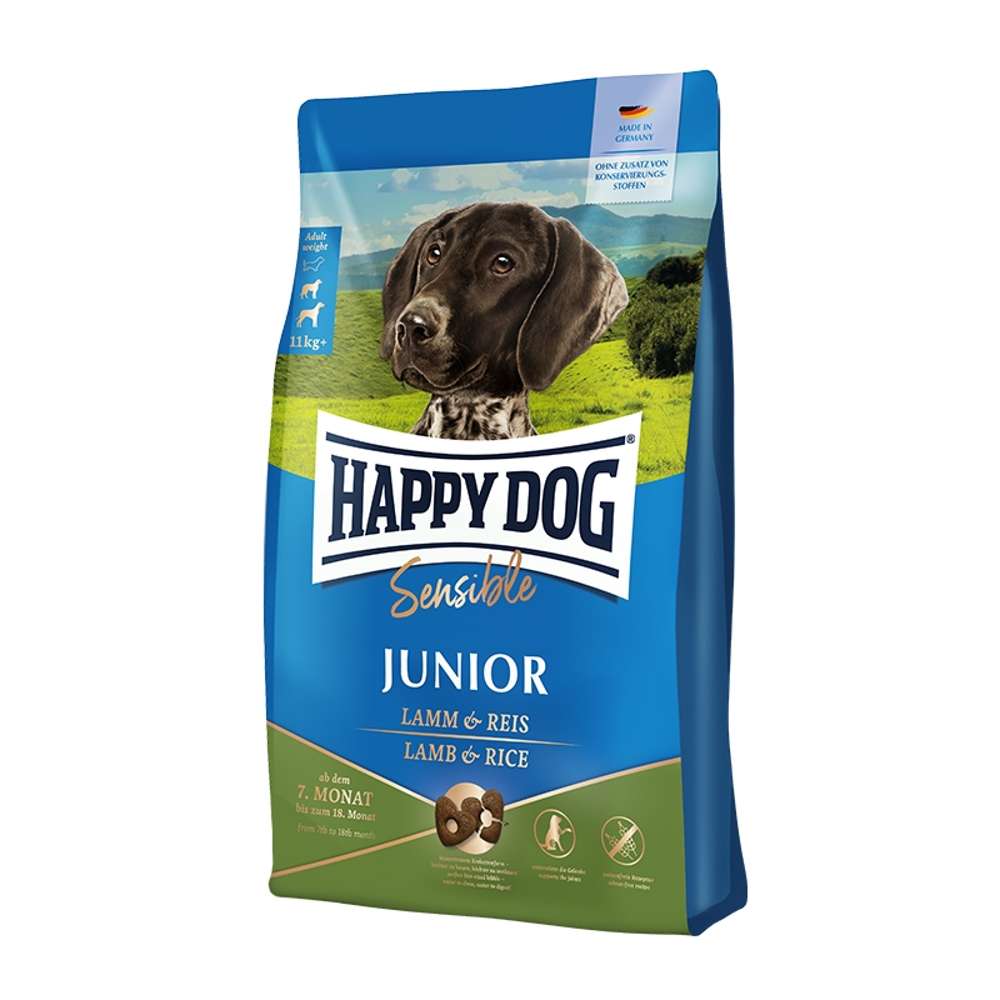 HAPPY DOG Sensible Trockenfutter Hund Junior, Lamm & Reis 1 kg
