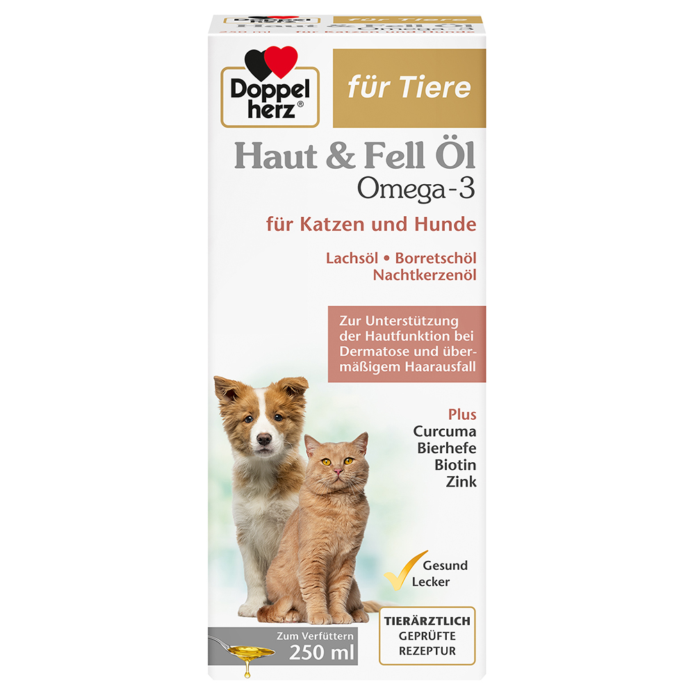 Doppelherz Haut & Fell Öl Omega-3 für Katzen und Hunde 250 ml