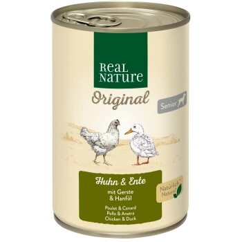 REAL NATURE Original Nassfutter für Hunde Senior Huhn und Ente 12x400 g