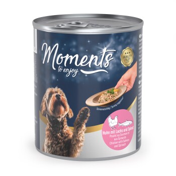 MOMENTS Nassfutter Hund Adult Huhn mit Lachs und Spinat 12x220 g