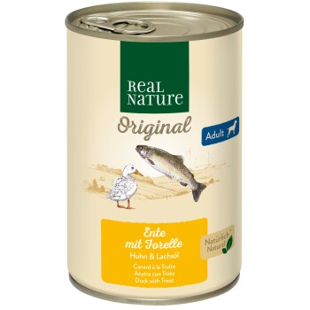 REAL NATURE Original Nassfutter für Hunde Adult Ente mit Forelle 24x400 g