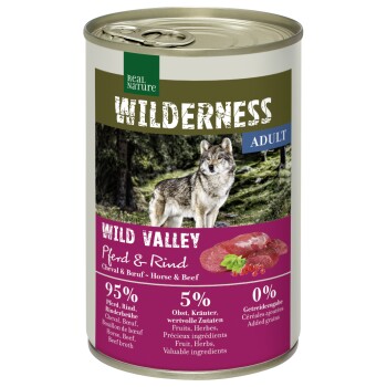 REAL NATURE WILDERNESS Nassfutter für Hunde Adult Wild Valley, Pferd und Rind 24x400 g