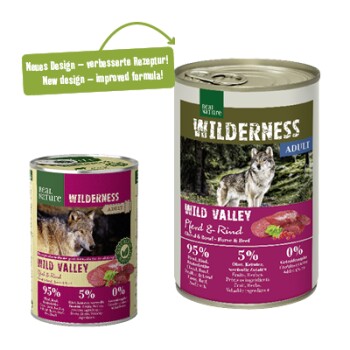 REAL NATURE WILDERNESS Nassfutter für Hunde Adult Wild Valley, Pferd und Rind 24x400 g