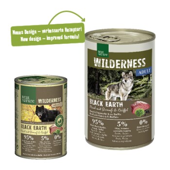 REAL NATURE WILDERNESS Nassfutter für Hunde Adult Black Earth, Rind mit Strauß und Büffel 24x400 g