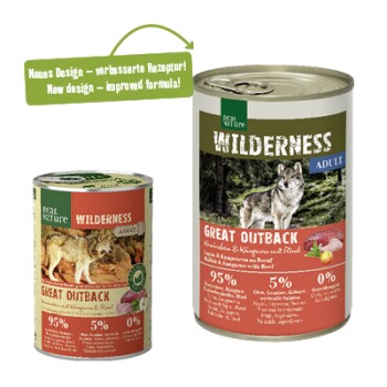 REAL NATURE WILDERNESS Nassfutter für Hunde Adult Great Outback, Kaninchen, Känguru und Rind 24x400 g
